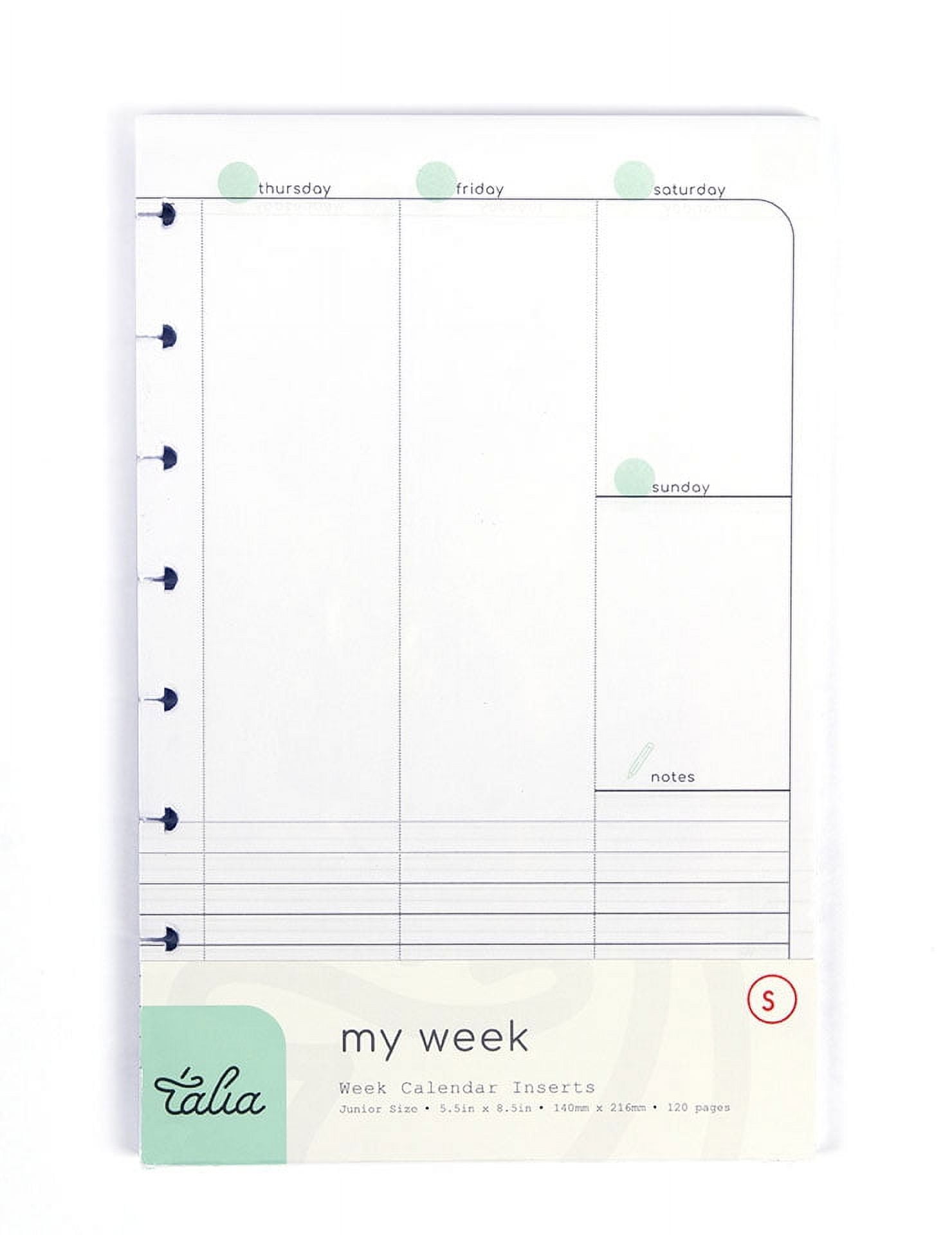 Talia Discbound Notebook Refills (Junior (5.5in x 8.5in), Weekly