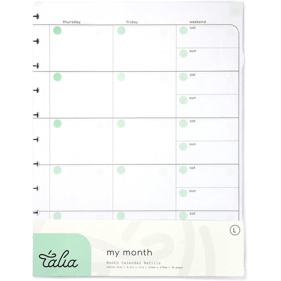Talia Discbound Notebook Refills Junior 55in x 85in Monthly Planners & Book Refills, 60 Pages