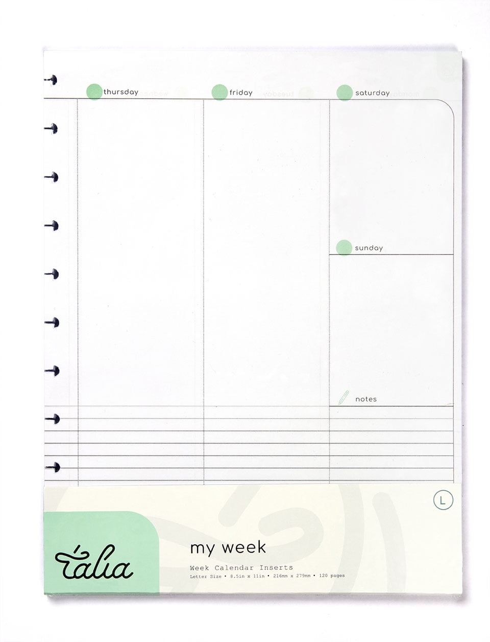 Talia Discbound Notebook Refills (Letter (8.5in x 11in), Weekly Undated ...