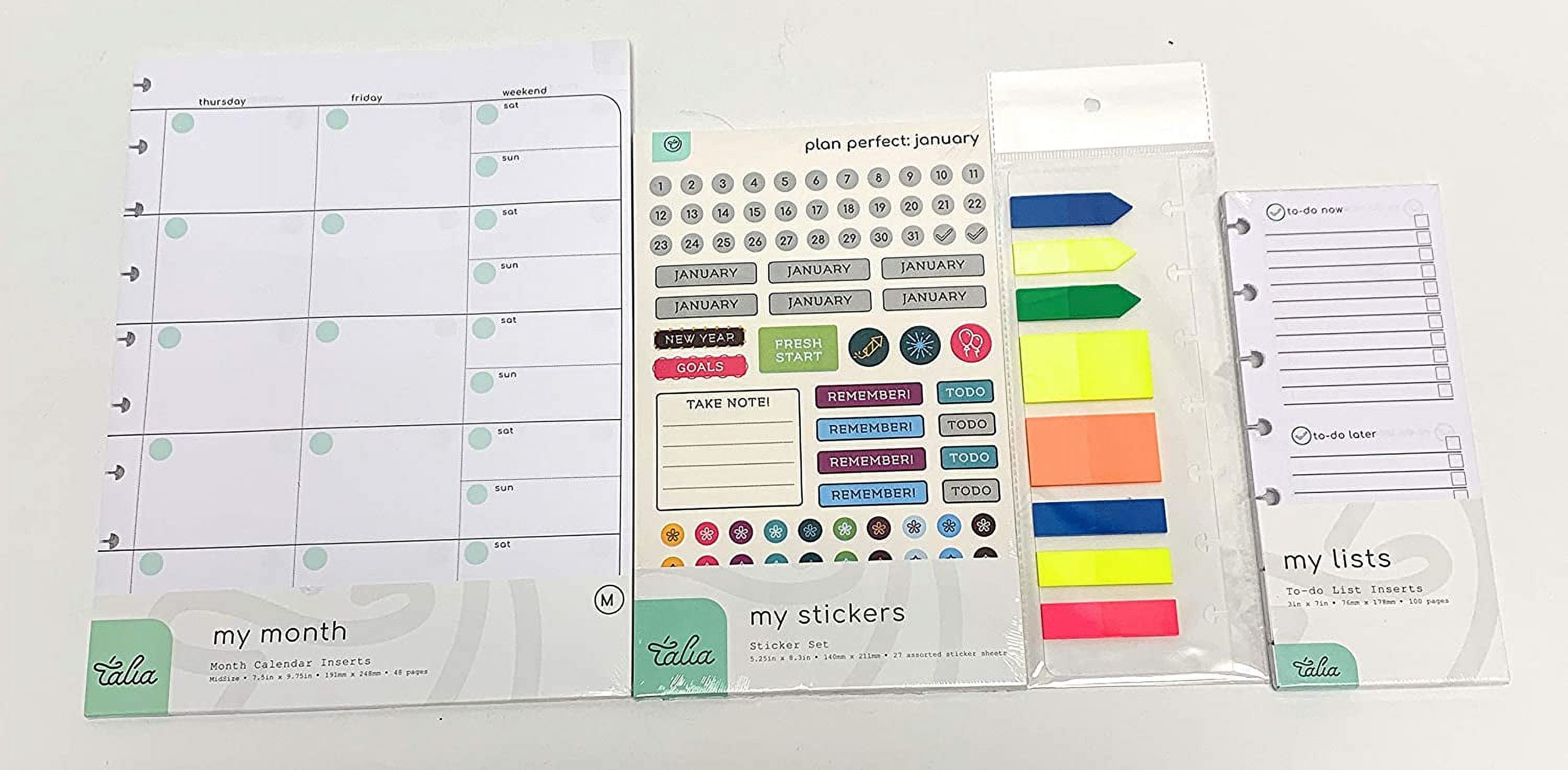 Talia Discbound Notebook Refills (Midsize (7.5in x 9.75in), Monthly ...