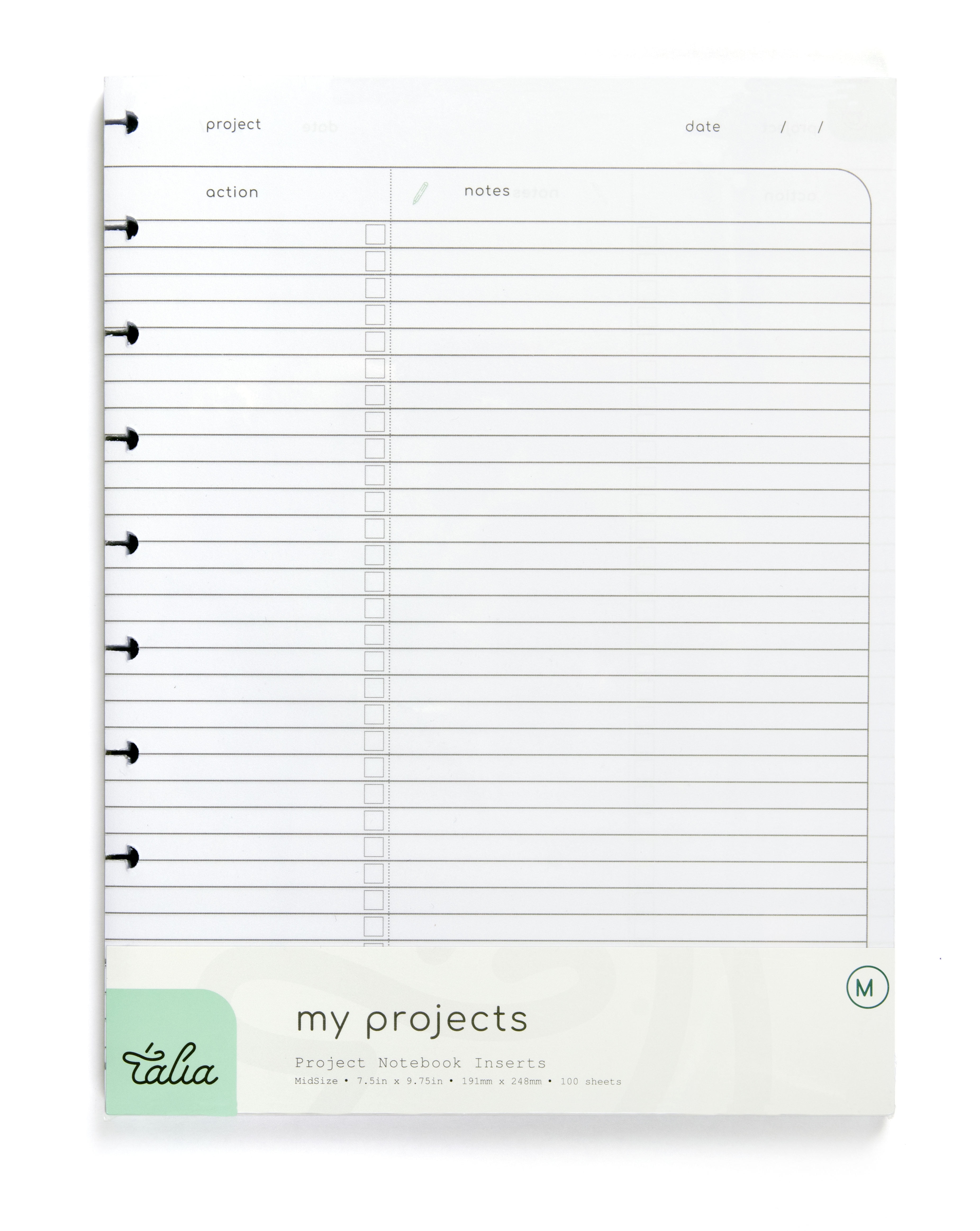Talia Discbound Notebook Refills (Midsize (7.5in x 9.75in), Project