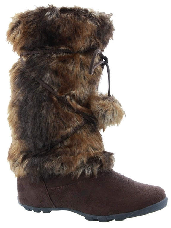 Women Mukluk Faux Fur Boot Mid Calf Winter Snow Brown 7.5