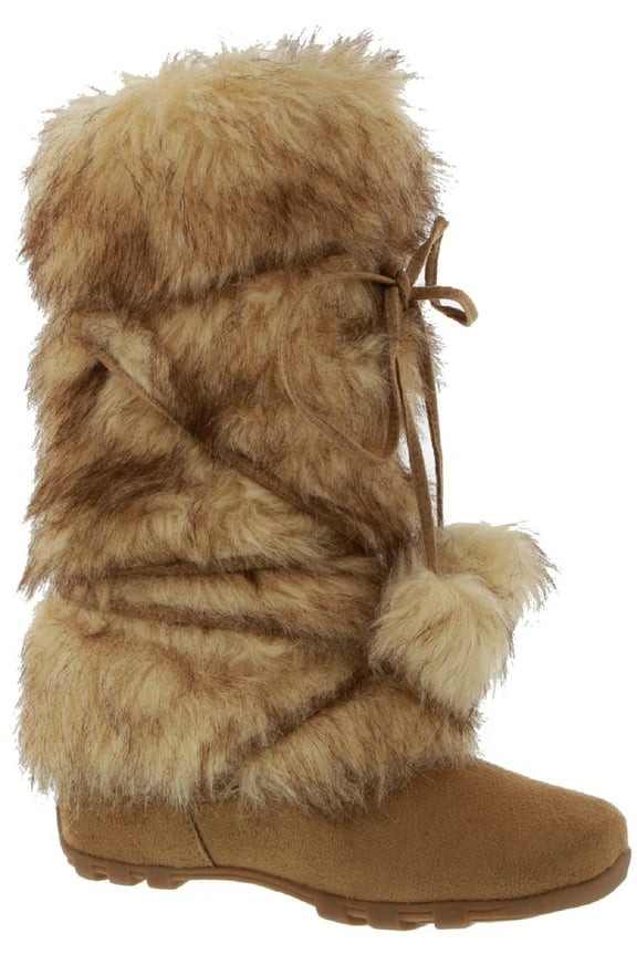 Talia-Hi Women Mukluk Faux Fur Boot Mid Calf Winter Snow Camel 10