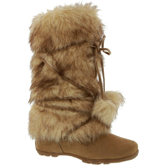 Talia-Hi Women Mukluk Faux Fur Boot Mid Calf Winter Snow Camel 8