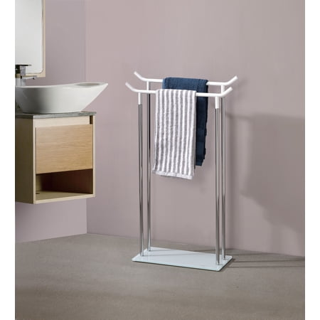 Talia Modern Chrome & White Metal 2 Bar Free Standing Towel & Quilt Rack