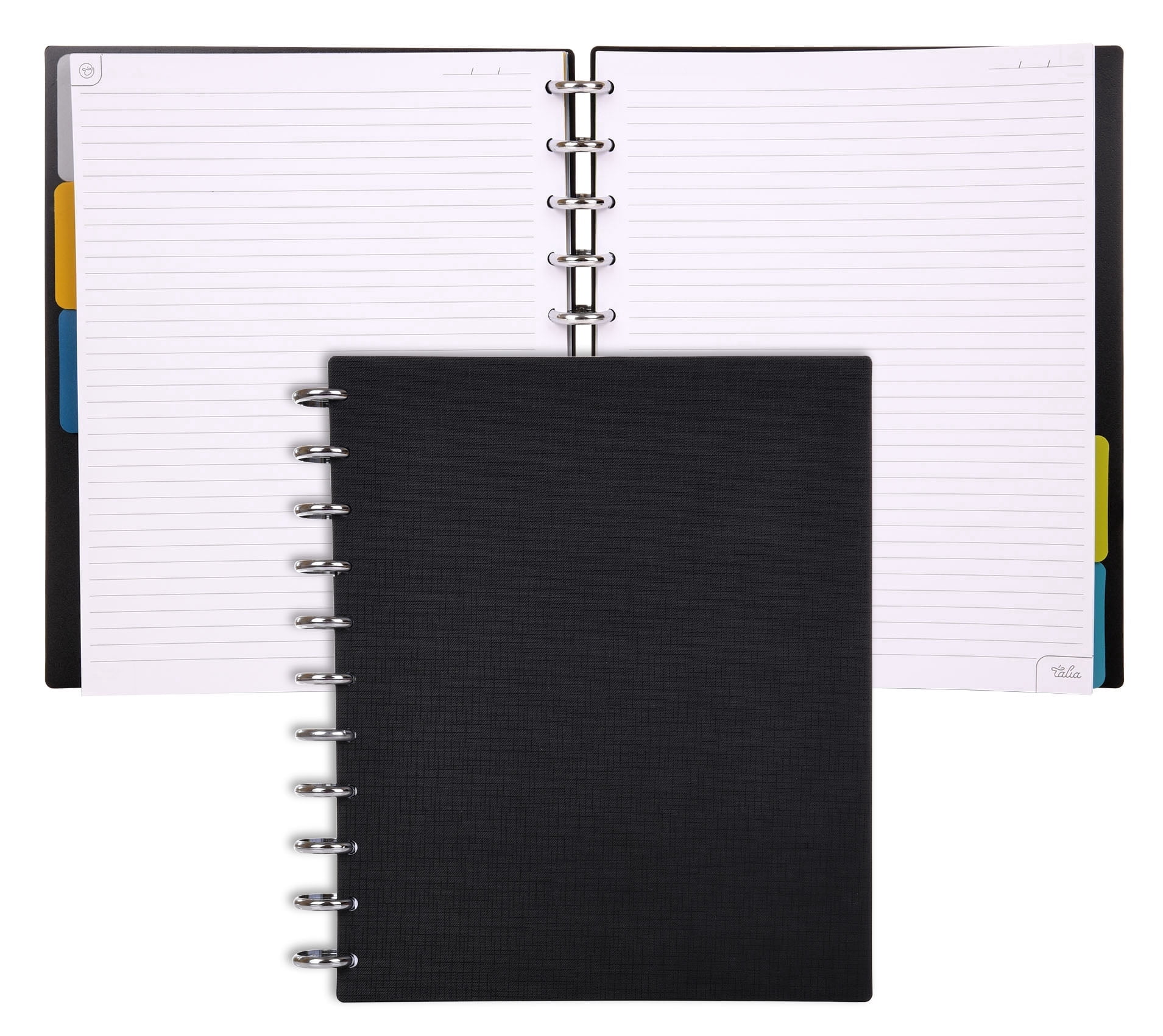 Talia Notebook Planner, Customizable -03224 (Black /Silver Discs, Letter (8.5in x 11in)