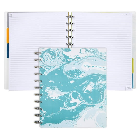 Talia Notebook Planner, Customizable –03239 (Marble Flow Turquoise /Silver Discs, Letter (8.5in x 11in)
