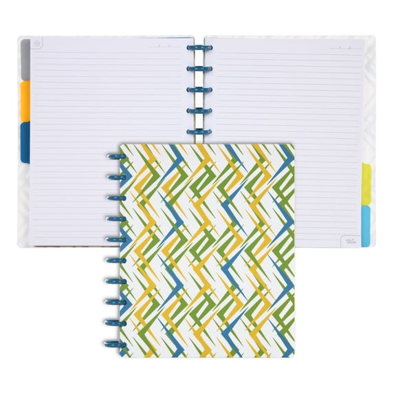 Talia Notebook Planner Customizable – 4130 (Ziggity Zag /Deep Lake Blue Disc, Midsize (7.5in x 9.75in)