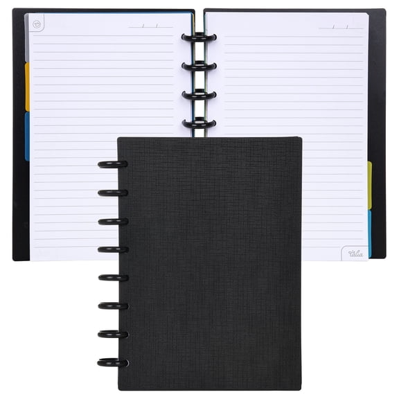 Talia Notebook Planner Customizable – 7293 (Black /Black Disc, Junior (5.5in x 8.5in))