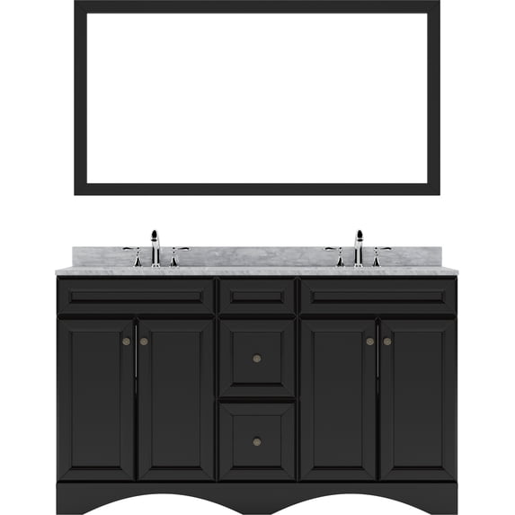 Talisa 60" Double Bath Vanity in Espresso with White Marble Top and Round Sinks with Matching Mirror