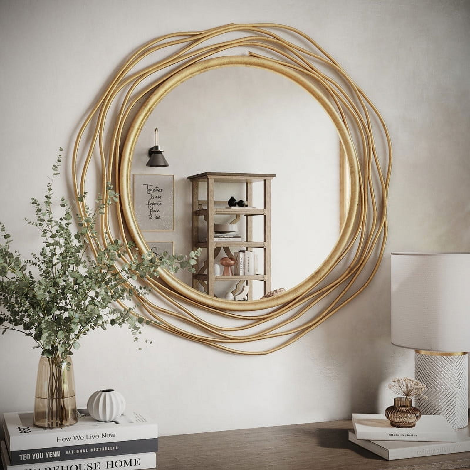 Talise Gold Round Metal Modern Wall Mirror - 50-60 chars