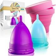 Talisi Menstrual Cups - Soft Reusable Period Cup - Menstruation Feminine Hygiene Products with Silicone Collapsible Sterilizing Cup - Regular and Heavy Flow - Large and Small Cup Menstrual