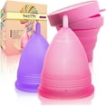 thumbnail image 1 of Talisi Reusable Menstrual Cup Set of 2, Silicone Period Cups with Collapsible Sterilization Cup and Storage Bag, Menstruation Feminine Period Cup for Regular and Heavy Flow, 1 Small & 1 Large, 1 of 9