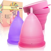 Talisi Reusable Menstrual Cup Set of 2, Silicone Period Cups with Collapsible Sterilization Cup and Storage Bag, Menstruation Feminine Period Cup for Regular and Heavy Flow, 1 Small & 1 Large