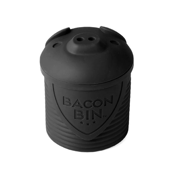 Talisman Designs Bacon Bin Silicone Grease Container with Strainer, 1 cup, Black