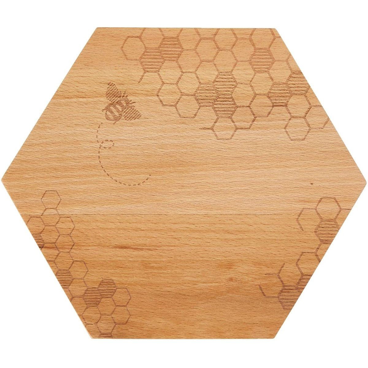 Beechwood Hexagonal Cheese Board with Honey Bee Design