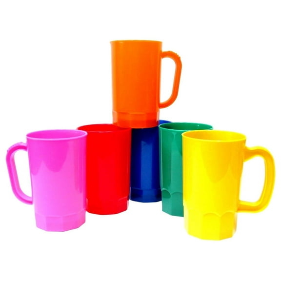 Talisman, Plastic Beer Mugs, Large 32 Ounce, Pack 6, Color Multi