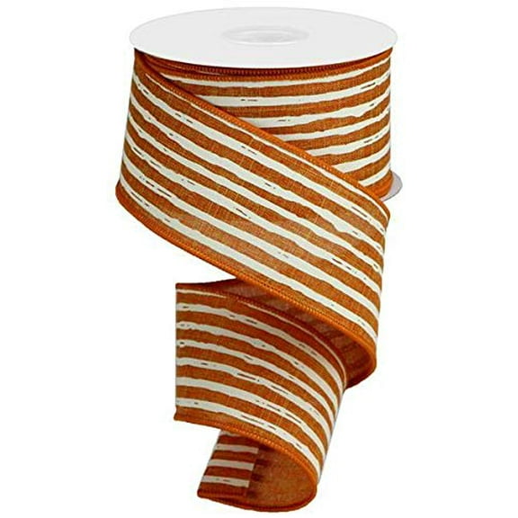Talisman Rust Burnt Orange Cream Irregular Stripes Wired Edge Ribbon | Fall Thanksgiving | 2.5 Inches x 10 Yards