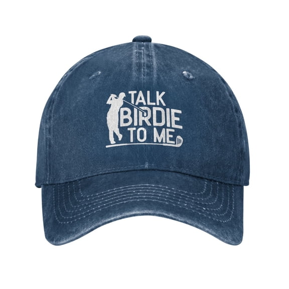 Talk Birdie To Me Funny Golf Player Baseball Cap Vintage Soft Washed Denim,Golf Dad Hat Adjustable Trucker Hats for Men Women Unisex Adult,Navy Blue