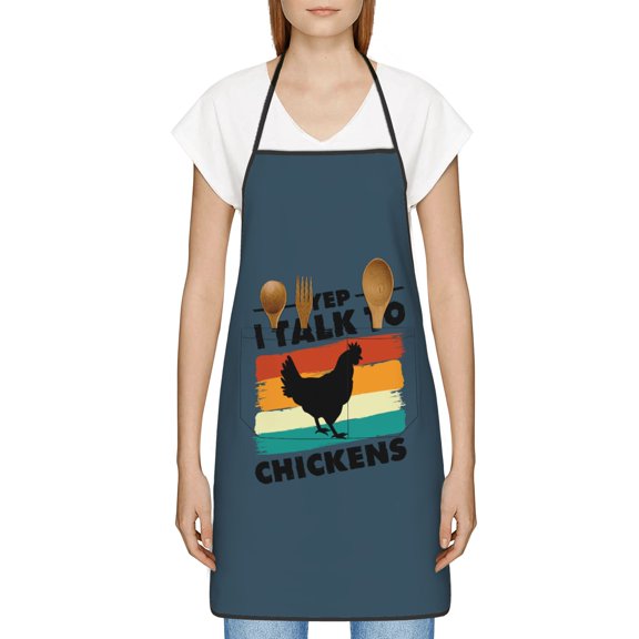 Talk to Chickens Apron, Inspirational Gifts for Men Women, Funny Apron, Chef Bib with Pockets, Waterproof Work Apron for BBQ Kitchen Crafting Gardening