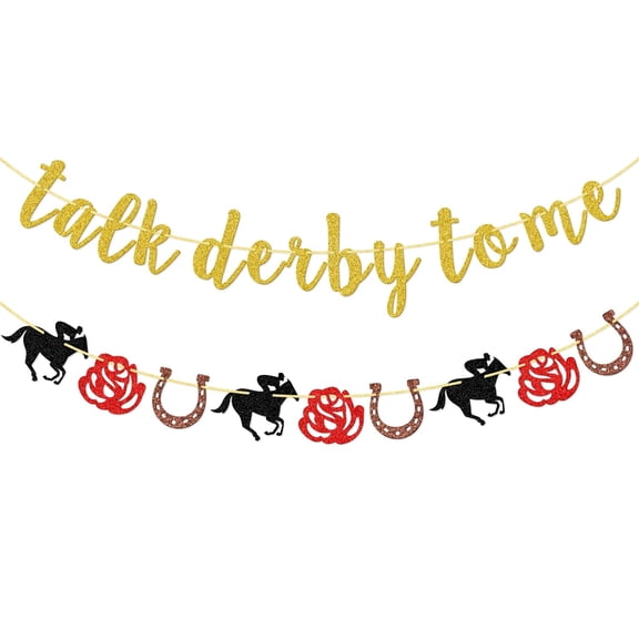 Talk Derby to Me Banner, Kentucky Derby Horse Race Party Decorations, Derby Race Garland for the Rose Derby Day, Pre-Strung, Gold Glitter