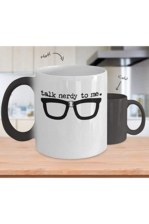 Talk Nerdy to Me This Coffee Mug Cup (Heating, Colour Changing Mug) Funny Humour Nerd Geek Gifts Accessories Merchandise Shirt Sticker Decal Art Decor
