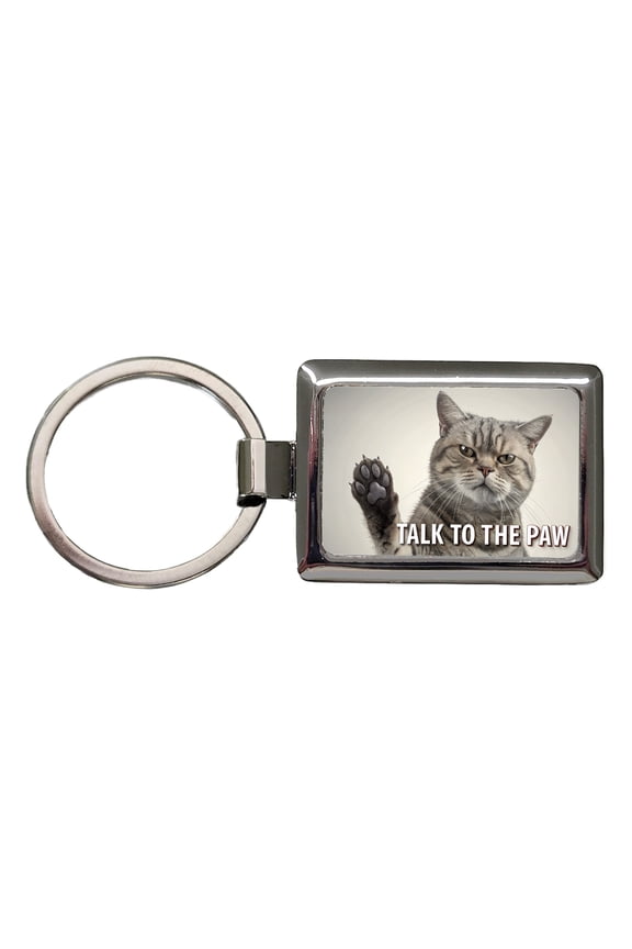 Talk To The Paw Funny Saying Cat Metal Rectangle Keychain