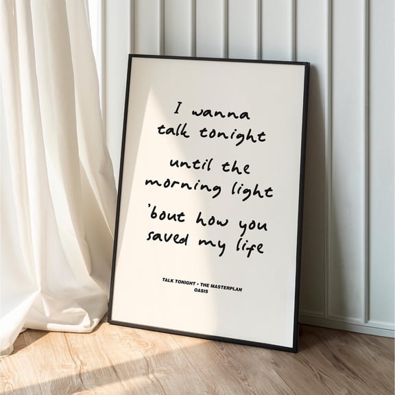 Talk Tonight Lyrics Print, The Masterplan, 90S Britpop Music Print Home Decor #887, Unframed Poster Size 24x36