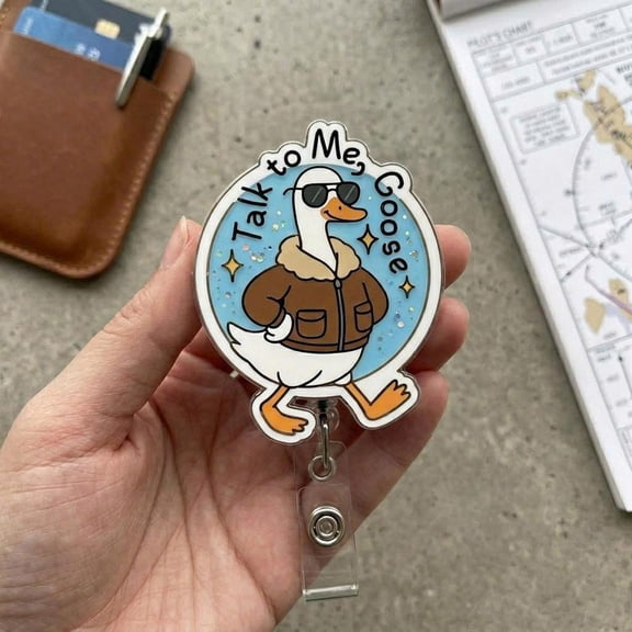 Talk to Me Goose Badge Reel Funny Pilot Goose Retractable ID Holder, Special Occasion Gift, Unique Badge Accessory