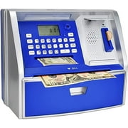 Talking ATM Savings Bank, Digital Piggy Bank, ATM Money Coins Machine for Kids Birthday Gift Blue/Silver