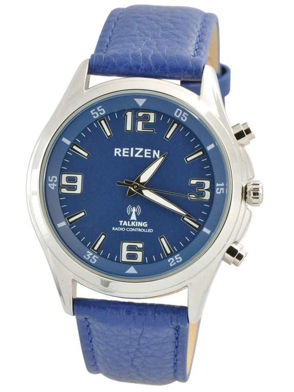 Talking Atomic Blue Dial Chrome Watch - Blue Leather Band