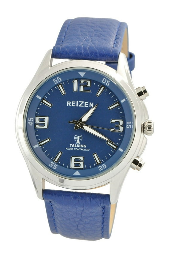 Talking Atomic Blue Dial Chrome Watch - Blue Leather Band