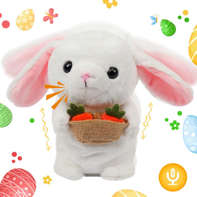 Talking Bunny Repeats What You Say Rabbit with Carrots Nodding Electric