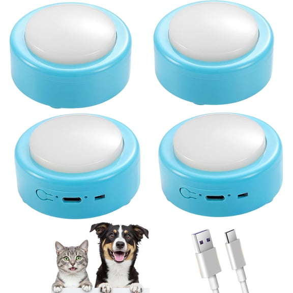 Talking Buttons for Cats and Dogs, Set of 4 Blue Buttons with Voice Recording for Pet Communication, Long Standby Time, Puppy & Kitten Easy Press Buzzer