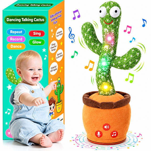 Talking Cactus Toy for Toddlers 1-3 - Plush Speech Therapy Toy that Repeats What You Say