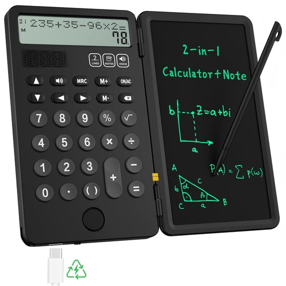 Talking Calculators Desktop Rechargeable for School ROATEE Desk Calculator with Notepad 2-Line Display Office Desk Accessories School Supplies College Kids Calculators for Student Simple Big Button