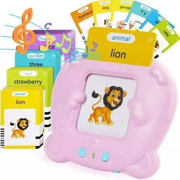 Talking Flash Cards Learning Toys with 255Pcs Cards Educational Words Learning Toys Flashcard Machine Words Card Reader Speech Therapy Educational Toy for Toddlers 2-6 Years Old-Pink