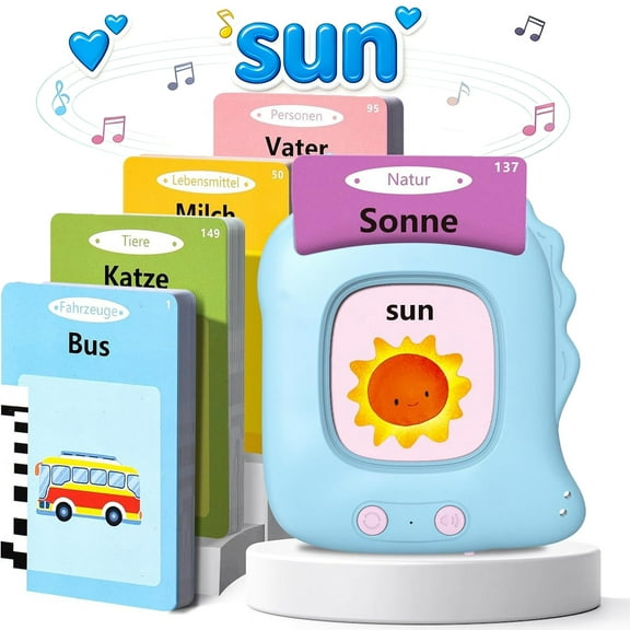 Saburrnity Talking Flash Cards, Speech Therapy Autism Learning Toys, Educational Toys Birthday Gifts for Boys & Girls, Blue