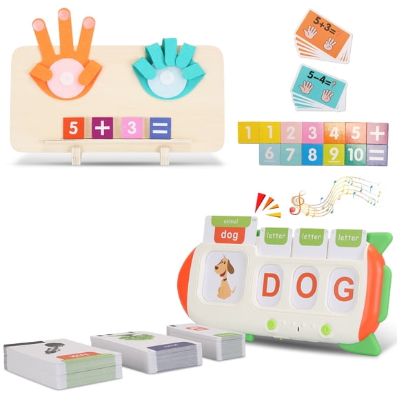 Talking Flash Cards and Finger Counting Math Board Interactive Learning Toys for Kids Aged 3+ Number Alphabet Words Song Learning