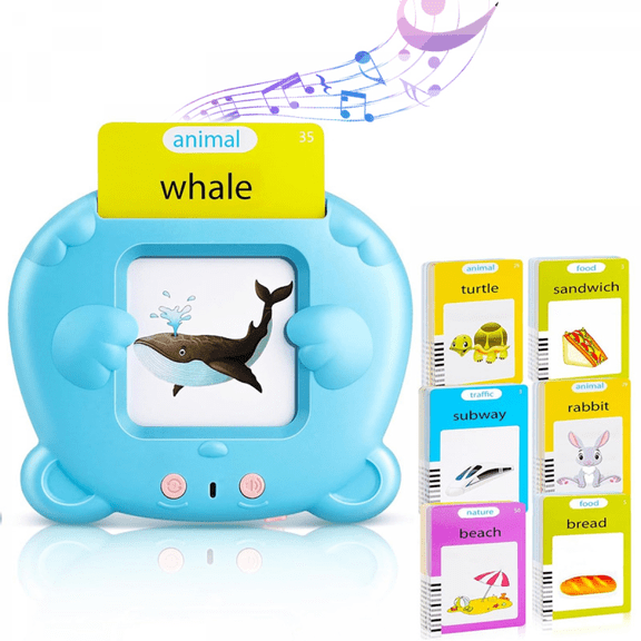 Talking Flash Cards for Toddlers, Flashcards with 112 Words for Kids Ages 1-3 Speak & Spell Sensory Educational Toys Birthday Gifts(Blue)