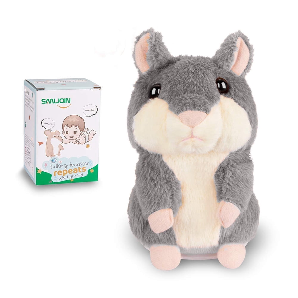 Talking Hamster Repeats What You Say, Interactive Stuffed P Animal Talking Toy, Toy Gifts for Age 3+ (Gray)