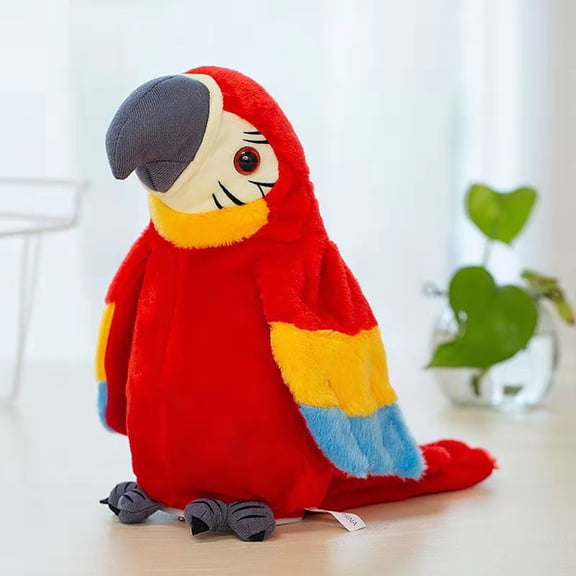 Talking Parrot Toy with Recording Function for Kids Interactive Squeaky Bird Emulates Talking and Singing Ideal for Indoor Play and Celebrations,22cm,Red