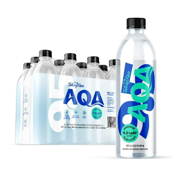 Talking Rain AQA SCH4Alkaline Ionized Bottled Water, 9.5 pH, with Electrolytes and Minerals Added for Taste, 20 fl oz Bottle (Pack of 12)