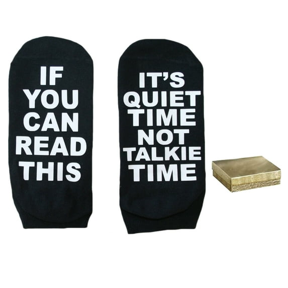 Talking Socks It's Quiet Time Not Talkie Time Adult Black Ankle Socks Size 11-13