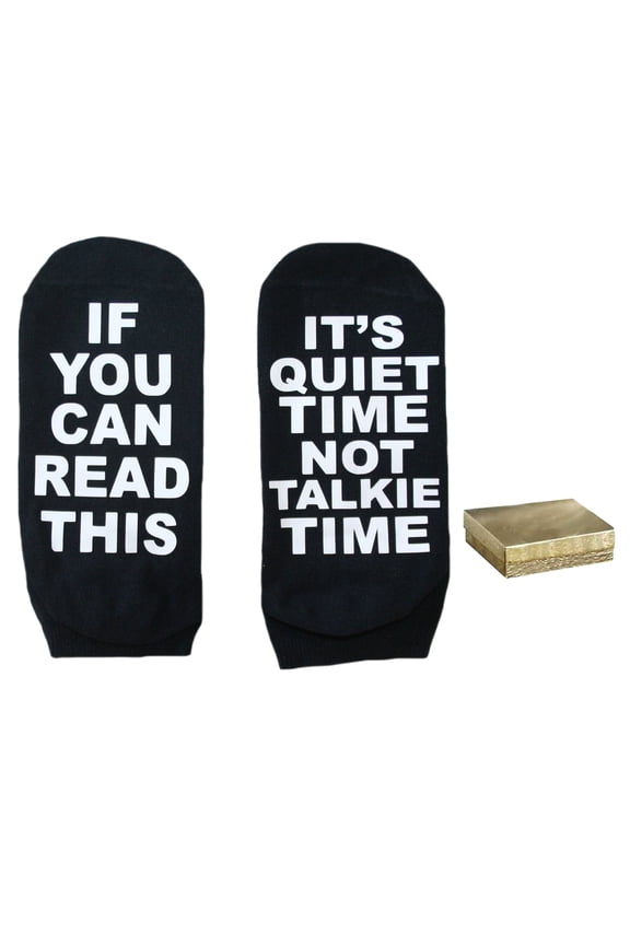 It's Quiet Time Not Talkie Time Adult Black Ankle Socks Size 9-11