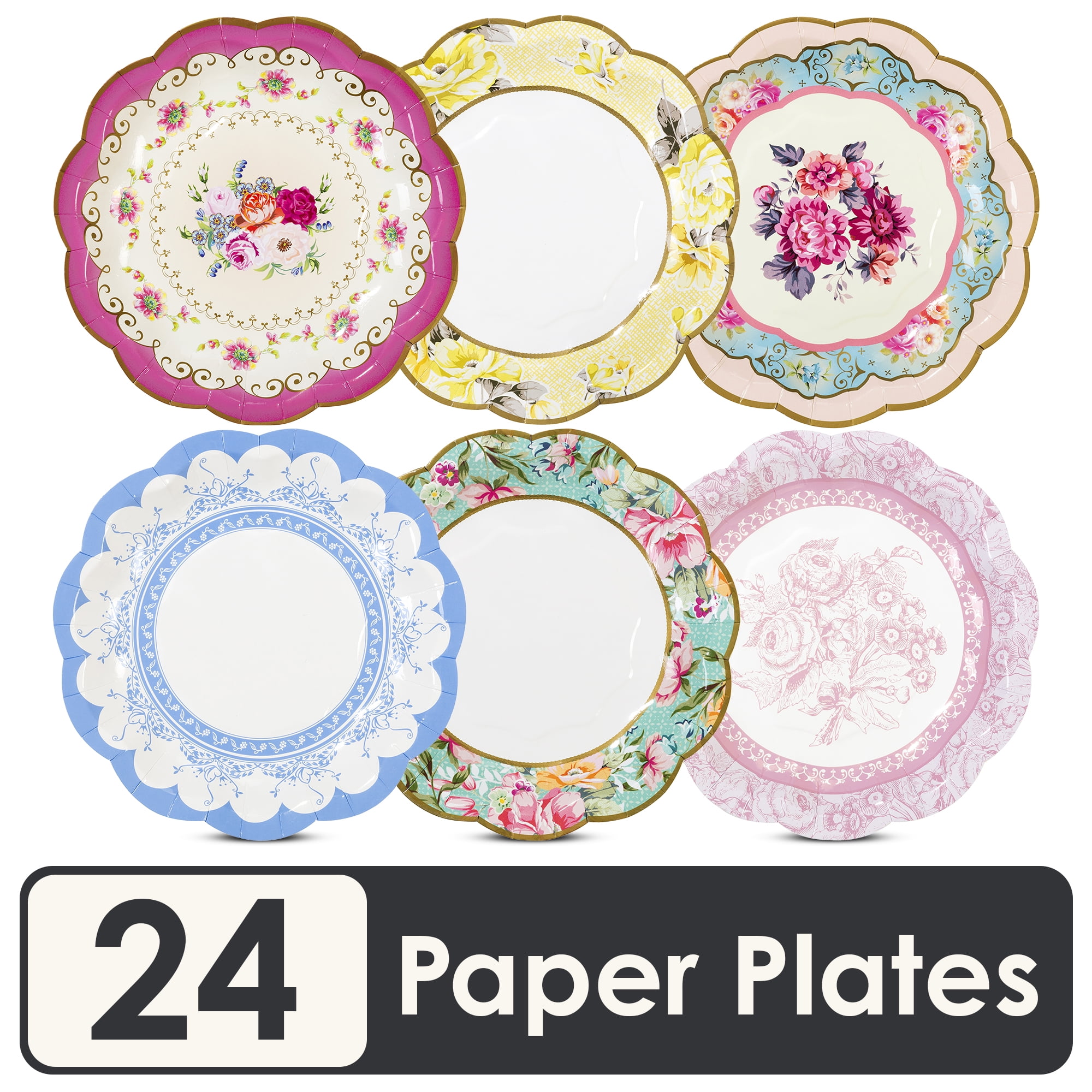 Talking Tables 24 x Pretty Floral Paper Plates 7-Inch Mother's Day Afternoon Tea Party Decorations Truly Scrumptious Disposable Dishes for Birthday Baby Shower Bridal Wedding