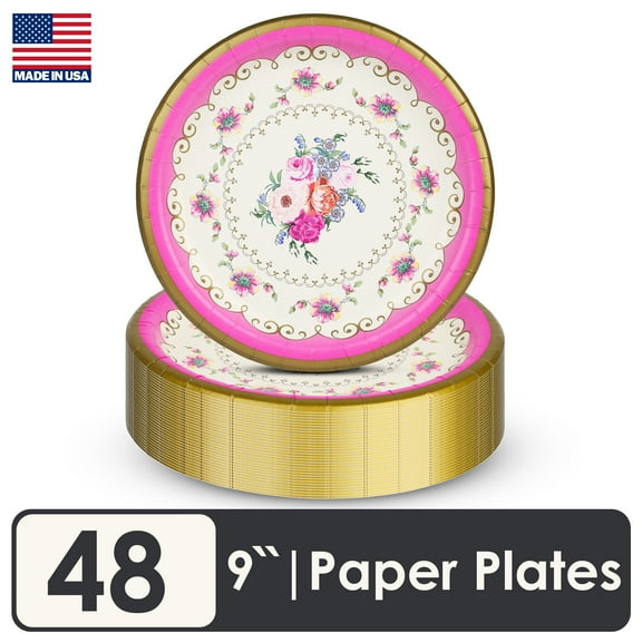 Talking Tables 48 x Pretty Floral Paper Plates, Made in USA, 9 Inches Mother's Day Afternoon Tea Party Decorations Truly Scrumptious Disposable Dishes Birthday Baby Shower Bridal Wedding Cake