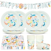 Talking Tables Mermaid Party Decorations Tableware Party Supplies Set 50pcs Bundle Includes Happy Birthday Reusable Bunting Napkins, Cups, Paper Plates, Disposable Table cover Under the Sea-Themed
