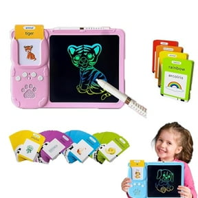 Talking Tablet,2-in-1 English Speaking Flashcards & Interactive Drawing Tablet for Language Learning,224/550 Words,Plug and Play,Situational Teaching (Pink-224word)