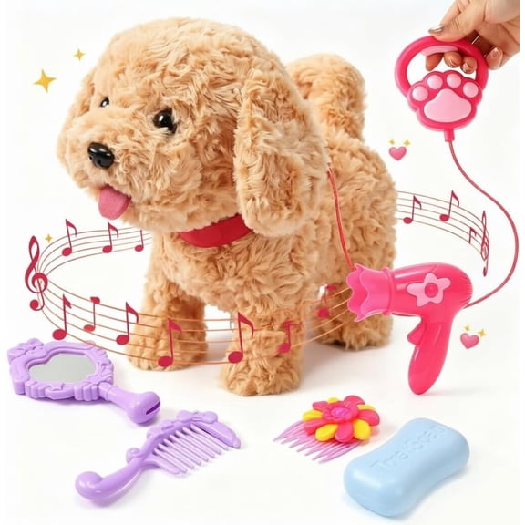 Talking Walking with Remote Control Leash, Plush Interactive Figures, Realistic Robot Plush, Walks,Barks,Shake Tail,, Easter Basket Stuffers for Boy Girl 6 Year Old